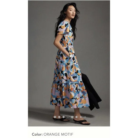 Anthropologie The Somerset Maxi Dress XXS NEW Orange Motif Printed - Picture 2 of 5